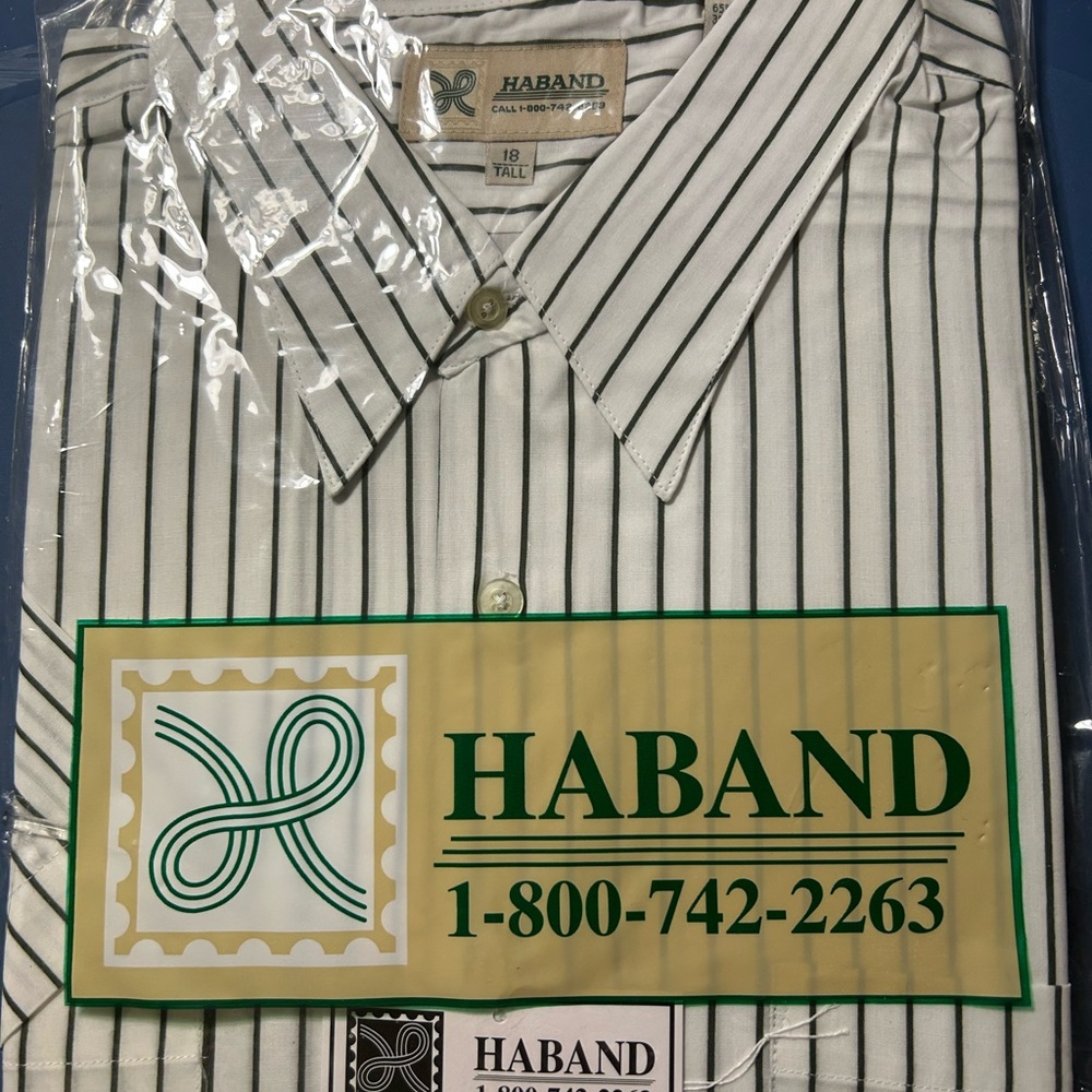 Haband Men's Classic White and Black Striped Dress Shirt XXL Tall.  In package